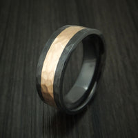 Black Zirconium and Rose Gold Hammered Band Custom Made Ring