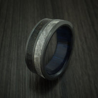Black Zirconium Dinosaur Bone and Gibeon Meteorite Ring with Wood Sleeve Custom Made Fossil Band