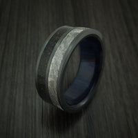 Black Titanium Dinosaur Bone and Gibeon Meteorite Ring with Wood Sleeve Custom Made Fossil Band