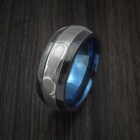 Black Zirconium and Damascus Steel Band with Anodized Interior Custom Made Ring
