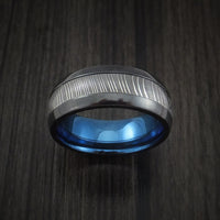 Black Titanium and Damascus Steel Band with Anodized Interior Custom Made Ring