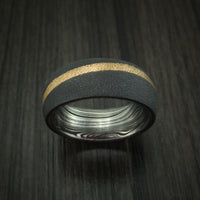 Black Titanium and Gold Ring with Marble Kuro Damascus Sleeve