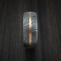 Kuro Damascus Steel Ring and 14k Rose Gold Wedding Band Genuine Craftsmanship Custom Made