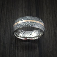 Kuro Damascus Steel Ring and 14k Rose Gold Wedding Band Genuine Craftsmanship Custom Made