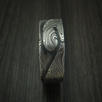 Marble Kuro Damascus Steel Wave Ring with Wood Sleeve Custom Made