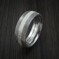 Deer Antler Ring inlaid in Solid Damascus Steel Hunters Wedding Band Custom Made