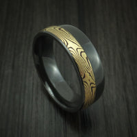 Black Titanium And Yellow Gold Mokume Shakudo Ring Custom Made Band