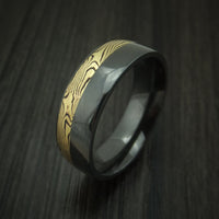 Black Titanium And Yellow Gold Mokume Shakudo Ring Custom Made Band