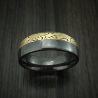 Black Titanium And Yellow Gold Mokume Shakudo Ring Custom Made Band