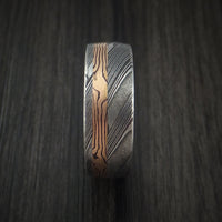 Kuro Damascus Steel Ring with 14k Rose Gold Mokume Shakudo Inlay Custom Made Band