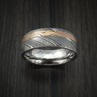 Kuro Damascus Steel Ring with 14k Rose Gold Mokume Shakudo Inlay Custom Made Band