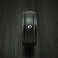Black Zirconium and Diamond Ring with Guitar String Inlays Custom Made Band