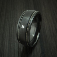 Black Zirconium and Diamond Ring with Guitar String Inlays Custom Made Band