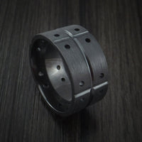 Wide Black Titanium or Black Zirconium Custom Men's Ring with an Industrial Design