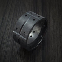 Wide Black Titanium or Black Zirconium Custom Men's Ring with an Industrial Design