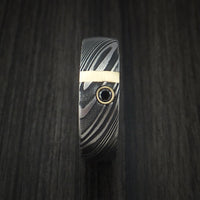 Kuro Damascus Steel Ring with 14k Rose Gold and Black Diamond Custom Made Band