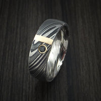 Kuro Damascus Steel Ring with 14k Rose Gold and Black Diamond Custom Made Band