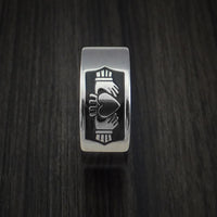 Titanium Celtic Irish Claddagh Cerakote Ring Hands Clasping a Heart Band Carved