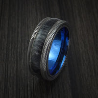 Wood Ring and DAMASCUS Ring inlaid with CHARCOAL HARD WOOD with Anodized Sleeve Custom Made