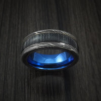 Wood Ring and DAMASCUS Ring inlaid with CHARCOAL HARD WOOD with Anodized Sleeve Custom Made