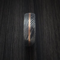 Kuro Damascus Steel Ring and 14k Rose Gold Wedding Band Genuine Craftsmanship Custom Made