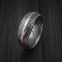Kuro Damascus Steel Ring and 14k Rose Gold Wedding Band Genuine Craftsmanship Custom Made