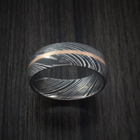 Kuro Damascus Steel Ring and 14k Rose Gold Wedding Band Genuine Craftsmanship Custom Made