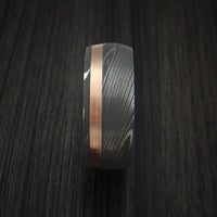 Damascus Steel and 14k Rose Gold Ring with Hardwood Sleeve Custom Made Band