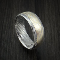 Kuro Damascus and 18k Yellow Gold and 14k White Gold Mokume Gane Ring Custom Made