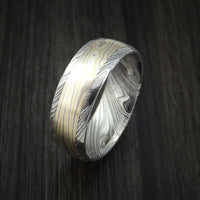 Kuro Damascus and 18k Yellow Gold and 14k White Gold Mokume Gane Ring Custom Made