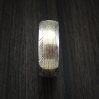 Kuro Damascus and 18k Yellow Gold and 14k White Gold Mokume Gane Ring Custom Made