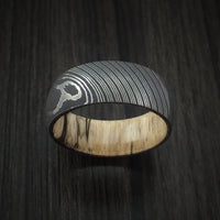 Damascus Steel Ring with Spalted Tamarind Hardwood Interior Sleeve Custom Made