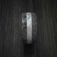 Gibeon Meteorite in Hammered Damascus Steel Wedding Band