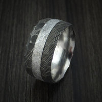 Gibeon Meteorite in Hammered Damascus Steel Wedding Band