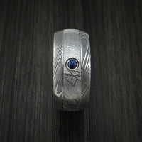 Damascus Steel and Gibeon Meteorite Ring with Sapphire set in Gold Custom Made Band