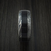 Kuro Damascus Steel Ring with Charcoal Hardwood Inlay Custom Made Band