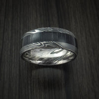 Kuro Damascus Steel Ring with Charcoal Hardwood Inlay Custom Made Band