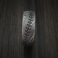 Kuro Damascus Steel Baseball Stitch Ring with Tumble Finish