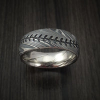 Kuro Damascus Steel Baseball Stitch Ring with Tumble Finish