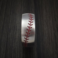 Titanium Baseball Ring with Red Stitching and Anodized Sleeve Fan Band Any Size and Color