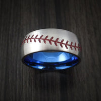 Titanium Baseball Ring with Red Stitching and Anodized Sleeve Fan Band Any Size and Color