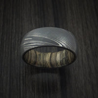 Damascus Steel Ring with Hardwood Sleeve Custom Made