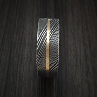 Kuro Damascus Steel Ring and 14k Yellow Gold Wedding Band Genuine Craftsmanship Custom Made
