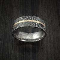Kuro Damascus Steel Ring and 14k Yellow Gold Wedding Band Genuine Craftsmanship Custom Made