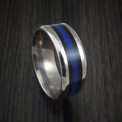 Titanium Thin Blue Line Police Ring Custom Made Band Any Size