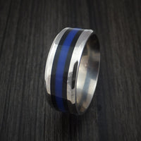 Titanium Thin Blue Line Police Ring Custom Made Band Any Size