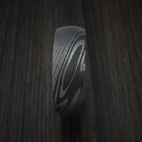 Damascus Steel Ring with Anodized Titanium Interior Sleeve Custom Made