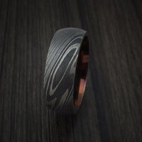 Damascus Steel Ring with Anodized Titanium Interior Sleeve Custom Made