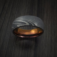 Damascus Steel Ring with Anodized Titanium Interior Sleeve Custom Made