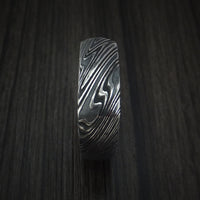 Kuro Damascus Steel Square Ring with Cocobolo Hardwood Sleeve Custom Made Band